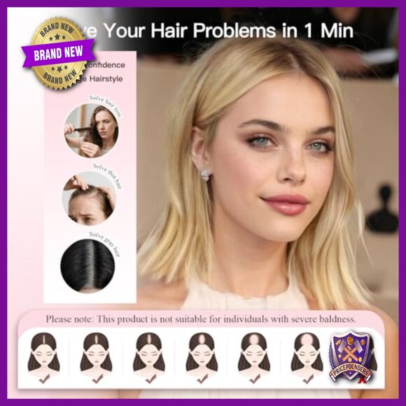 14 Inch Human Hair Topper for Thinning Hair, Hand-Tied Base with Non-Slip Clips main image 4